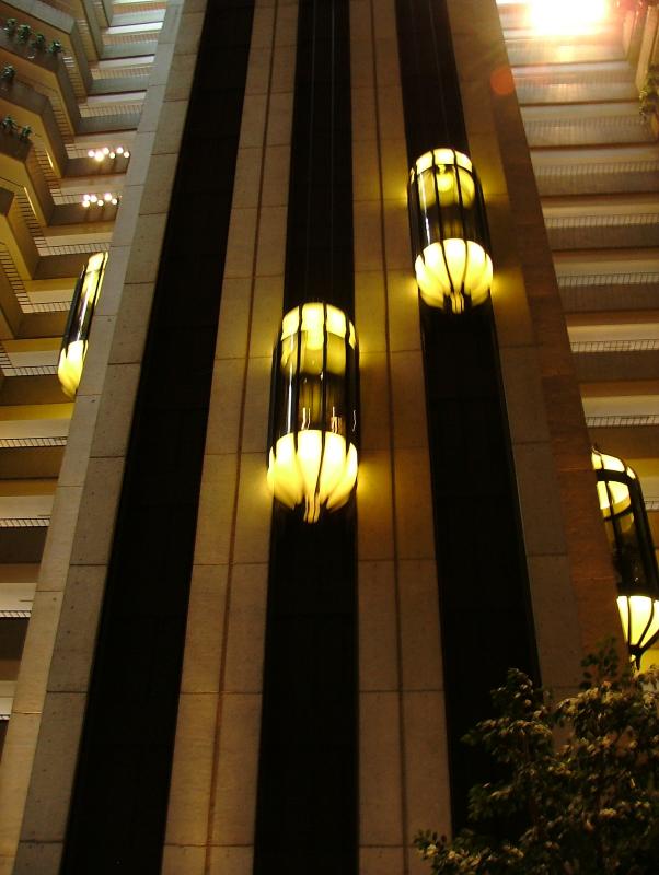 Glass elevators at the hotel, Jo & Frances in San Francisco, California
