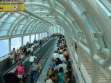 A long escalator at Universal Studios  from the upper lot to the lower lot.