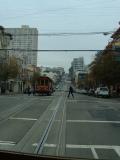 A cable car in the San Francisco streets A cable car in the San Francisco streets