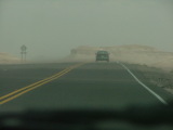 Sand blowing across the highway on our way to Zion Canyon, Arizona Sand blowing across the highway on our way to Zion Canyon, Arizona